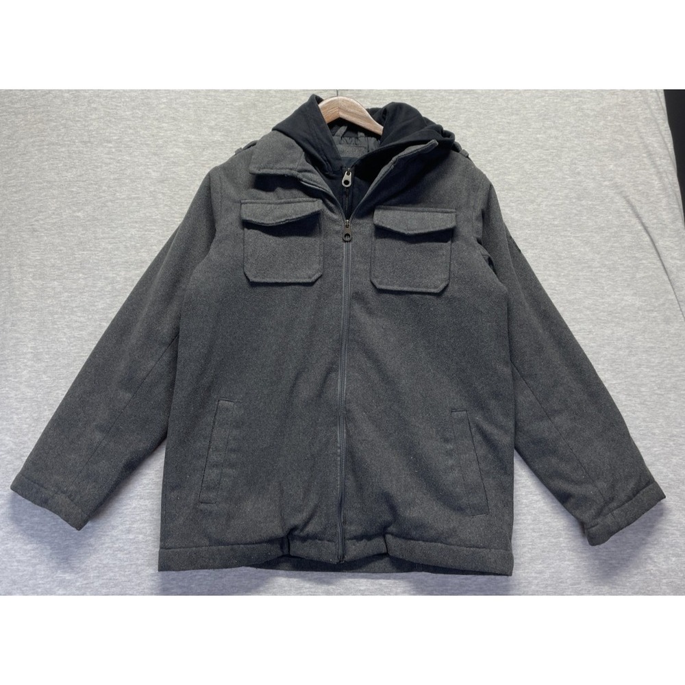 Calvin Klein Jeans Utility Jacket Boys M (10/12) Gray Layered Hooded Full Zip